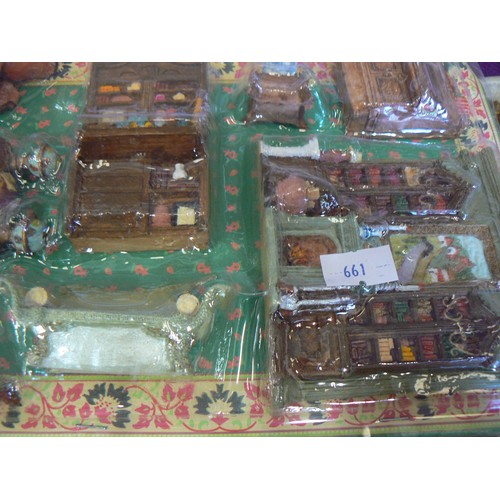 54 - 4 MINIATURE ROOM SETTING SETS OF DOLLS HOUSE FURNITURE WITH ORIGINAL BOXES