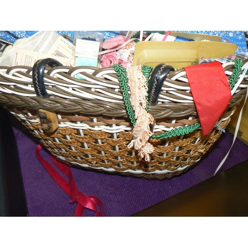 94 - BASKET OF VARIOUS KNITTING AND SEWING ITEMS