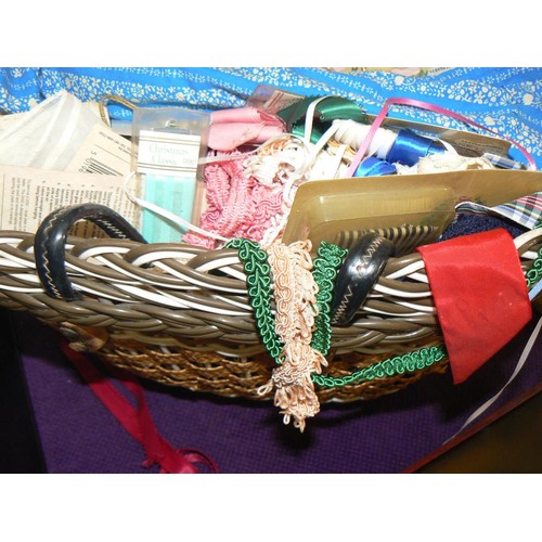 94 - BASKET OF VARIOUS KNITTING AND SEWING ITEMS