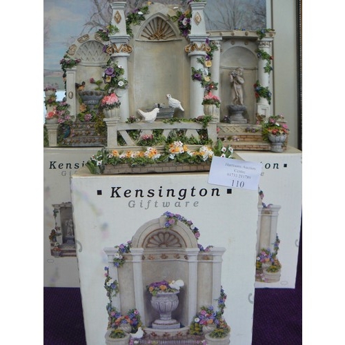 110 - BOXED KENSINGTON GIFTWARE FIGURES OF BIRDBATHS AND SCULPTURES