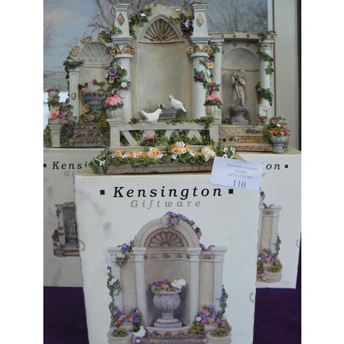 110 - BOXED KENSINGTON GIFTWARE FIGURES OF BIRDBATHS AND SCULPTURES