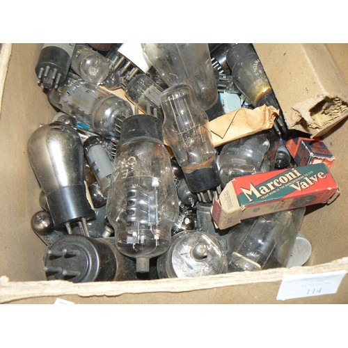 114 - LARGE BOX OF VINTAGE BRITISH ARMY RADIO VALVES FOR COMMUNICATION EQUIPMENT MANY OF THEM MARKED MILIT... 