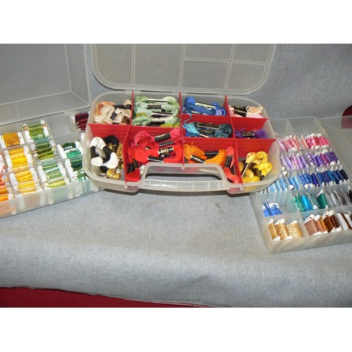 123 - 3 COMPARTMENT TRAYS WITH CONTENTS OF TAPESTRY THREAD