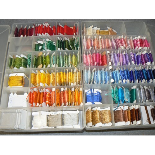 123 - 3 COMPARTMENT TRAYS WITH CONTENTS OF TAPESTRY THREAD