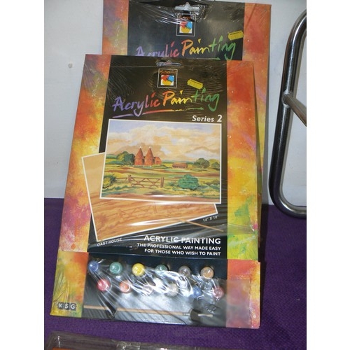 126 - 3 NEW ACRYLIC PAINTING SETS PLUS PAINT BRUSHES