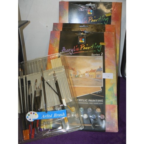 126 - 3 NEW ACRYLIC PAINTING SETS PLUS PAINT BRUSHES