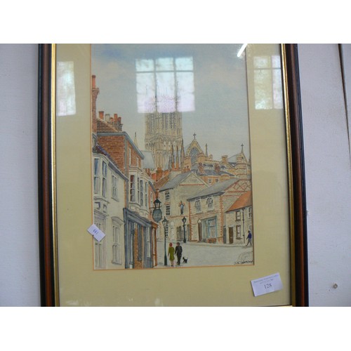 128 - FRAMED AND GLAZED WATERCOLOUR SIGNED J.K. WATSON PLUS A FRAMED AND GLAZED PRINT SIGNED J.A. STEWART