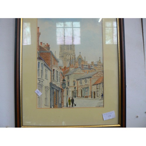 128 - FRAMED AND GLAZED WATERCOLOUR SIGNED J.K. WATSON PLUS A FRAMED AND GLAZED PRINT SIGNED J.A. STEWART