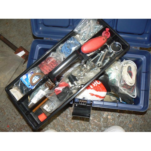 140 - A METAL CANTILEVER TOOLBOX WITH CONTENTS  PLUS A FUTHER TOOLBOX AND CONTENTS