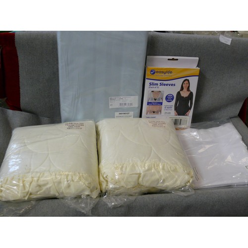 160 - EGYPTIAN COTTON DOUBLE FITTED SHEET, 2 PAIRS OF PILLOW SHAMS, NET CURTAIN AND SLIM SLEEVES ALL NEW I... 