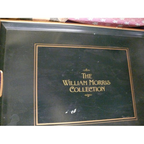 168 - 4 DECORATIVE VINTAGE TRAYS, INCLUDES 1 FROM THE WILLIAM MORRIS COLLECTION.