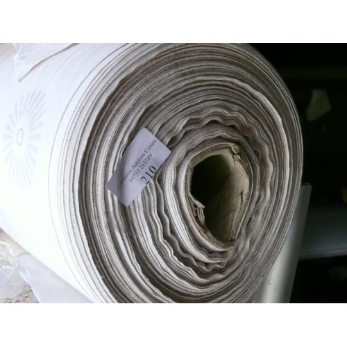 210 - FABRIC ROLL OF HEAVY COTTON IN NATURAL, WITH CONTEMPORARY 'DAISIES' IN DUCK-EGG BLUE.