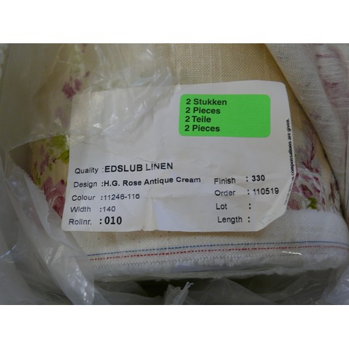 212 - FABRIC ROLL. EDSLUB LINEN. DESIGN 'H.G. ROSE ANTIQUE CREAM