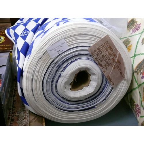 216 - FULL COTTON FABRIC ROLL. GARY RHODES 'CHEF' IN BLUE & WHITE.