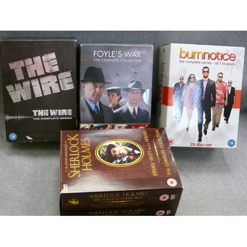 228 - 4 X BOX-SETS. SHERLOCK HOLMES. FOYLES WAR. THE WIRE. BURN-NOTICE.