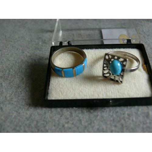 24 - 2 SILVER AND TURQUOISE  RINGS SIZE P