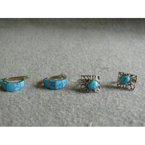 25 - 2 PAIRS OF TURQUOISE AND SILVER EARRINGS