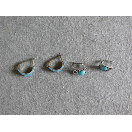 25 - 2 PAIRS OF TURQUOISE AND SILVER EARRINGS