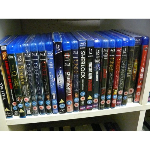 265 - 3 X CUBES OF MOSTLY NEW/SEALED BLU-RAY DVD'S. [65+] INC DR WHO, ANDROMEDA, MAN FROM UNCLE, SHERLOCK.