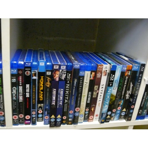 265 - 3 X CUBES OF MOSTLY NEW/SEALED BLU-RAY DVD'S. [65+] INC DR WHO, ANDROMEDA, MAN FROM UNCLE, SHERLOCK.