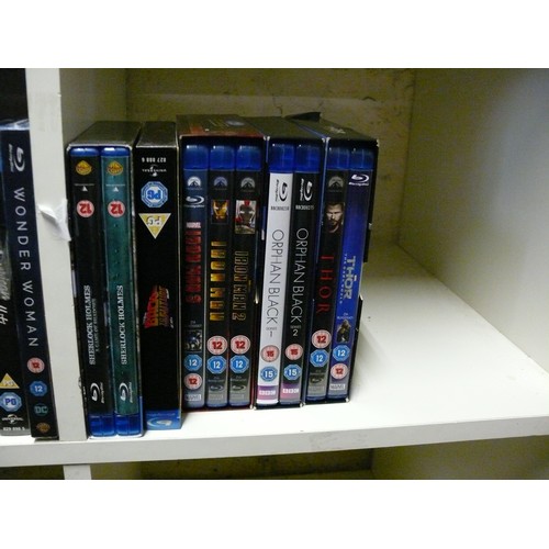 265 - 3 X CUBES OF MOSTLY NEW/SEALED BLU-RAY DVD'S. [65+] INC DR WHO, ANDROMEDA, MAN FROM UNCLE, SHERLOCK.