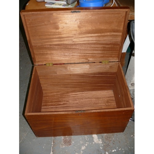 280 - STURDY WOODEN BLANKET/TOY BOX. HINGED LID AND HANDLE EACH END. 30