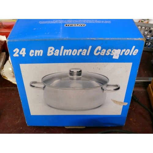 283 - SUNBEAM ELECTRIC FRYING PAN. THERMOSTATICALLY CONTROLLED. TOGETHER WITH 24CM BALMORAL STAINLESS CASS... 