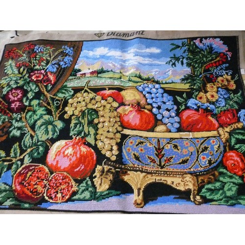 289 - COLLECTION OF HAND-WORKED TAPESTRY/CROSS-STITCH PANELS. BEAUTIFULLY WORKED. READY FOR FRAMING OR MAK... 