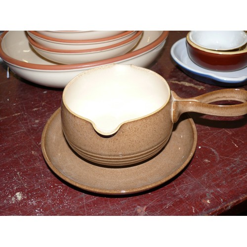 297 - DENBY STONEWARE SOUP BOWL WITH HANDLE AND SAUCER. 2 X EMILE HENRY, & AN APILCO FRENCH CERAMIC OVEN D... 