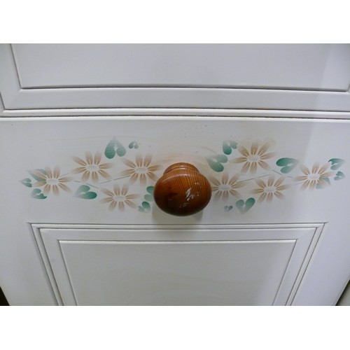 357 - AUSTRIAN STYLE WARDROBE WITH STENCILLED FLOWER DESIGN ON BUTTERMILK FINISH & PINE EFFECT CARCASE - 3... 