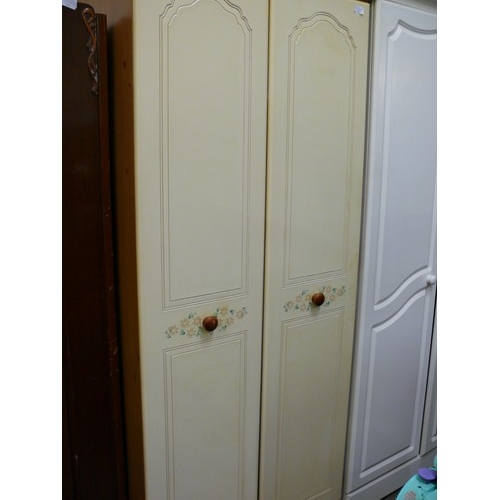 357 - AUSTRIAN STYLE WARDROBE WITH STENCILLED FLOWER DESIGN ON BUTTERMILK FINISH & PINE EFFECT CARCASE - 3... 