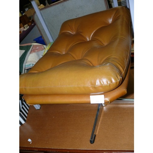 361 - VINTAGE DUTCH FOOTREST STOOL IN CARAMEL TONED LEATHER AND CHROME FEET