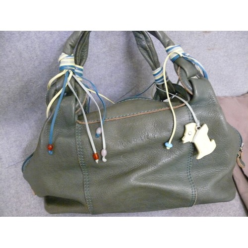 367 - RADLEY LEATHER HANDBAG IN SAGE GREEN WITH PROTECTIVE OUTER BAG AND A RADLEY BLACK LEATHER PURSE WITH... 