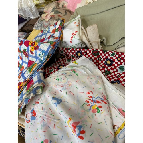 436 - LARGE BOX OF COTTON AND OTHER FABRICS  - MOSTLY PATTERNED, SOME PLAIN, DAMASK ETC