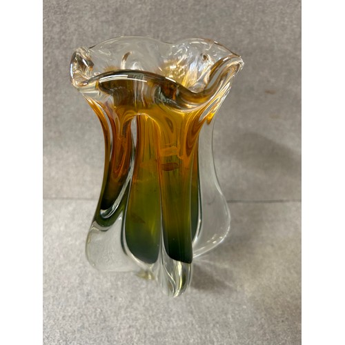 2 - A LARGE GREEN AND ORANGE GLASS VASE MODERN ART PIECE BY JOSEPH HOSPODKA  FOR CHRISBSKA SOMMERSO, MUR... 