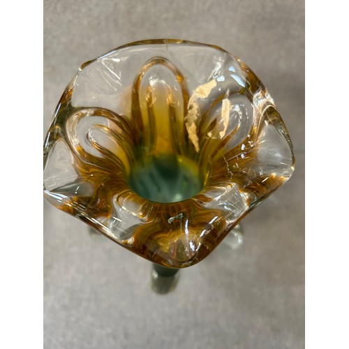 2 - A LARGE GREEN AND ORANGE GLASS VASE MODERN ART PIECE BY JOSEPH HOSPODKA  FOR CHRISBSKA SOMMERSO, MUR... 