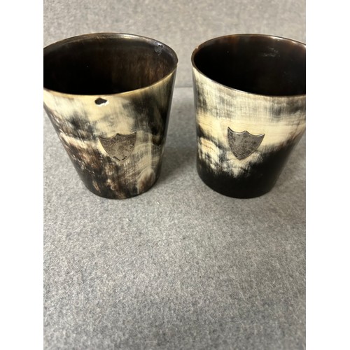 3 - A PAIR OF HORN SCOTTISH WHISKY TUMBLERS MADE IN ABERDEEN HALLMARKS EDINBURGH 1936 BY WILLIAM DUNNING... 