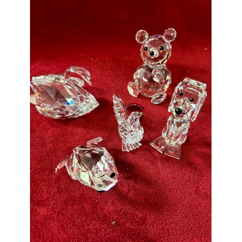 4 - 5 PIECES OF SWAROVSKI CRYSTAL GLASS A SWAN A BEAR A HOUND DOG A FROG A ROOSTER GOOD SIZE (BEAR NEEDS... 