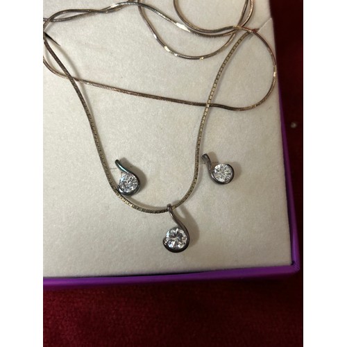 47 - A SOLID SILVER NECKLACE AND EARRING SET WITH STONES SOLD AT DEBENHAMS