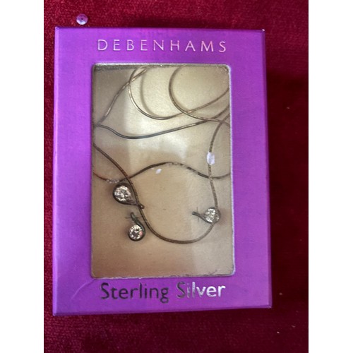 47 - A SOLID SILVER NECKLACE AND EARRING SET WITH STONES SOLD AT DEBENHAMS