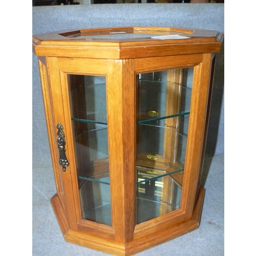 130 - SMALL WOOD AND GLASS 2 SHELF DISPLAY CABINET