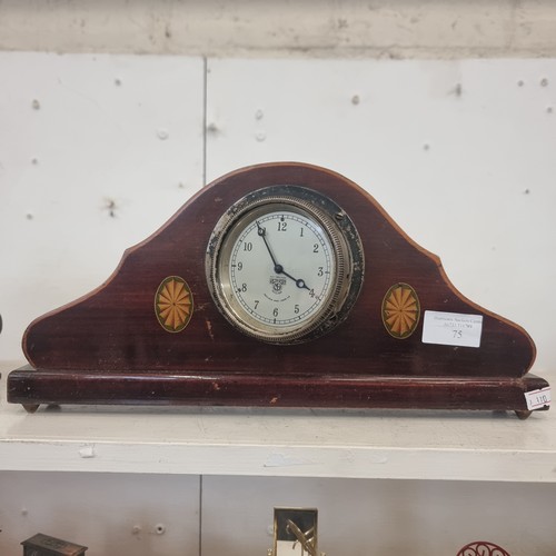 75 - SMITHS WOODEN MANTLE CLOCK WITH MARQUETRY INLAY