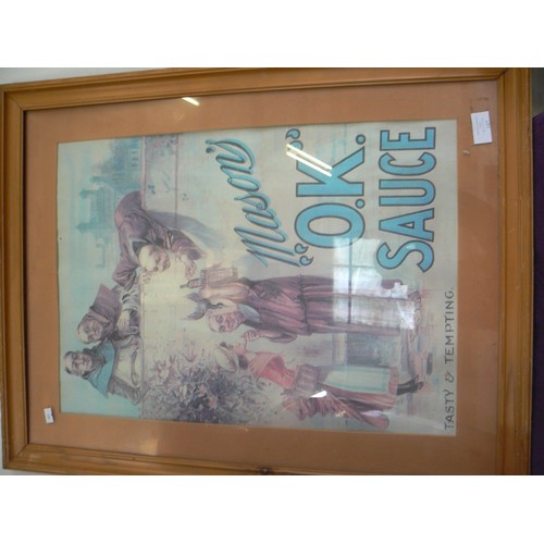 107 - LARGE FRAMED AND GLAZED ADVERTISING PICTURE 'MASONS OK SAUCE'