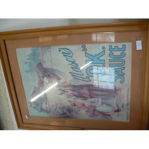 107 - LARGE FRAMED AND GLAZED ADVERTISING PICTURE 'MASONS OK SAUCE'