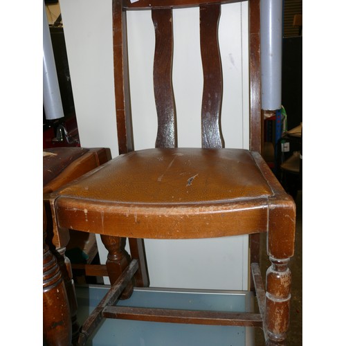 304 - 4 X 1940'S OAK CHAIRS IN ART DECO STYLE WITH DROP-IN LEATHERETTE SEATS.