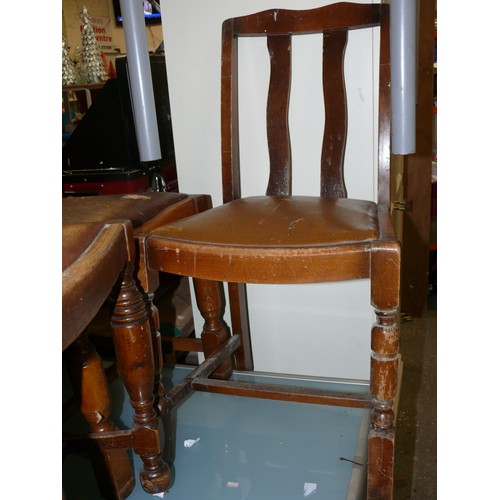 304 - 4 X 1940'S OAK CHAIRS IN ART DECO STYLE WITH DROP-IN LEATHERETTE SEATS.