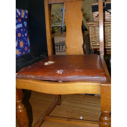 304 - 4 X 1940'S OAK CHAIRS IN ART DECO STYLE WITH DROP-IN LEATHERETTE SEATS.