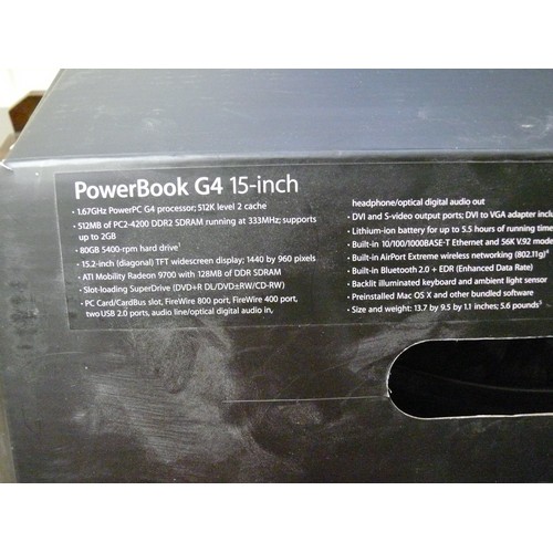 322 - APPLE POWERBOOK G4 15 INCH WIDESCREEN DISPLAY WORKING LAPTOP WITH ORIGINAL BOX, INSTRUCTIONS, LEADS ... 