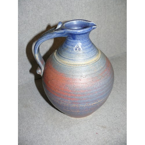 364 - ST AGNES STUDIO POTTERY JUG IN BLUE AND PINK GLAZE