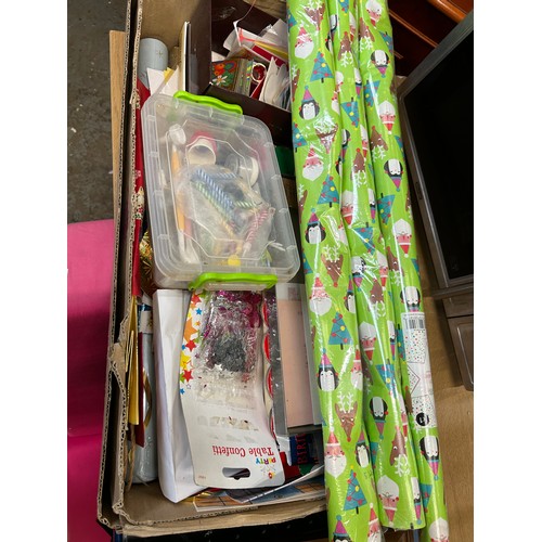 457 - BOX OF CHRISTMAS WRAPPING PAPER, CAKE CANDLES, TABLE CONFETTI, XMAS GIFT TAGS ETC